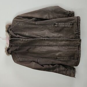 Woolrich utility sherpa lined hooded jacket olive green thrashed distressed smal